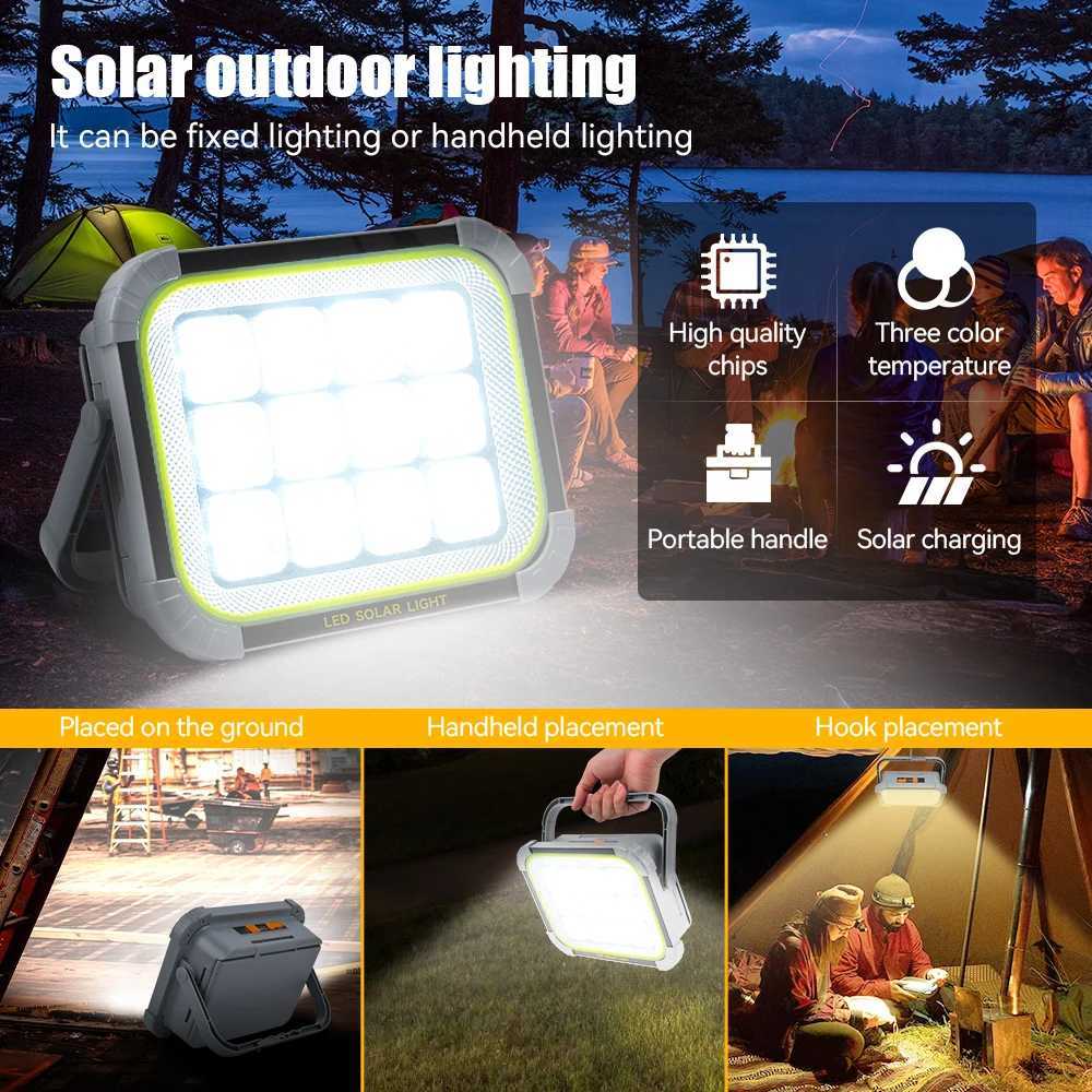 4 SolarPanels Portable Outdoor LED Light USB Charging Bank Power Floodlight Wireless Camping Tent Night Stall Emergency Light C250925