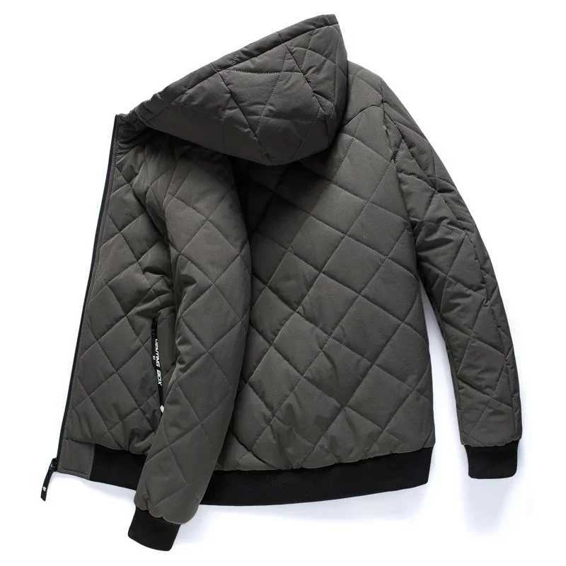 Men Winter Jacket Hooded Coat Padded Thick Zipper Closure Men Coat Stand Collar Long Sleeve Windproof Soft Warm Outerwear W250926