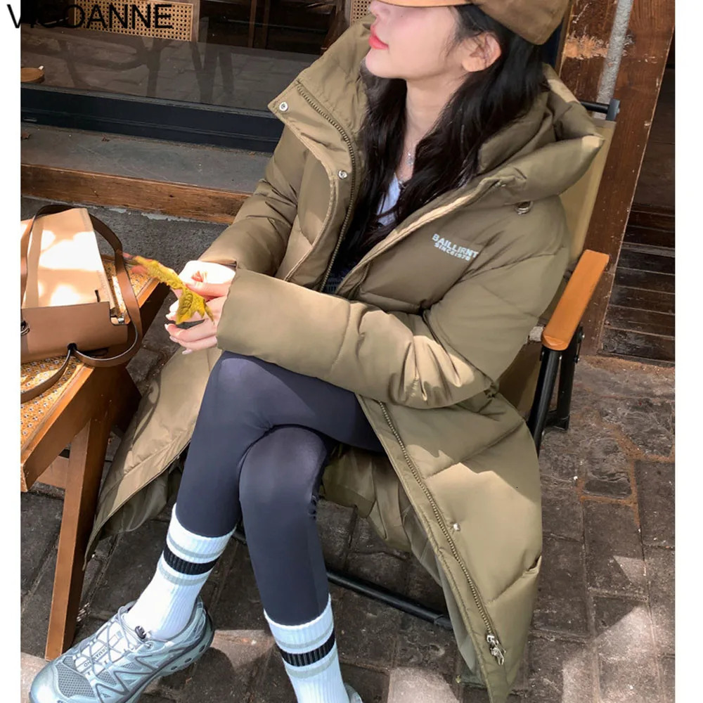 VigoAnne 2025 Winter Zipper Hooded Down Long Coat Korean Women Long Sleeve Pocket Solid Loose Jacket Lady Thick Warm Outwear 250917