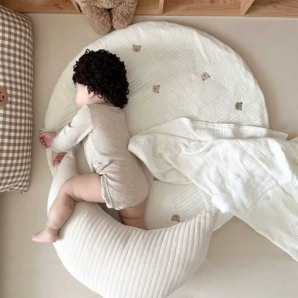 1PCS Cute Round Crawling Mat Bear Embroidered Baby Play Mat Cotton Baby Sleeping Mat Mattress Carpet C250926