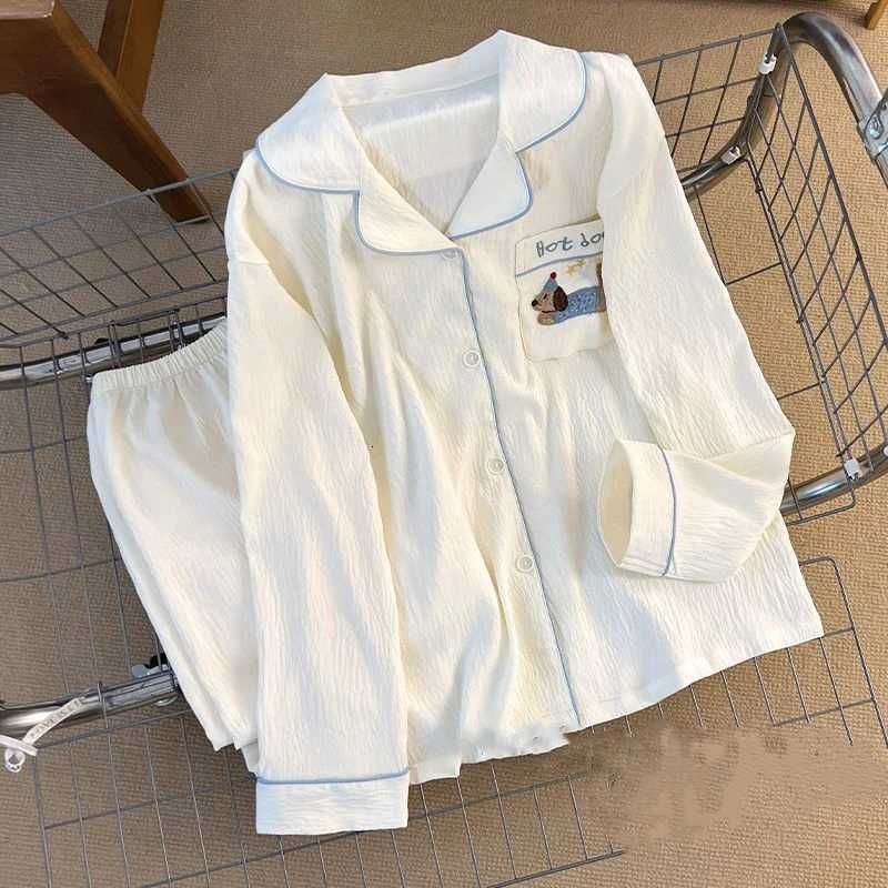 Embroidery Letter Fashion Womens Pajamas Harajuku Style Cute Sweet Dog 2 Piece Pajamas Cartoon Kawaii Spring New Home Wear Z250925