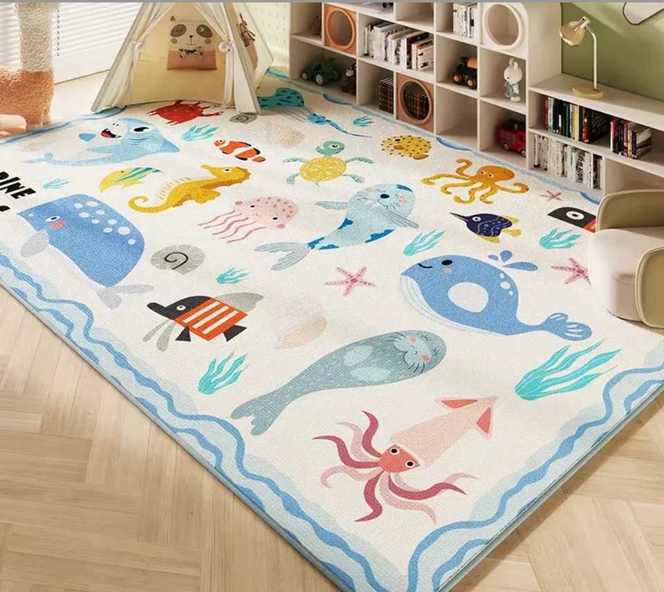 VIKAMA rystal Pile Carpet Room Bedroom Cartoon World Map Underwater World Space Rug Washable Nonslip Carpet Childrens Playmat C250926