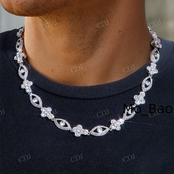 GRA Certified Delicate VVS1 Moissanite Silver Diamonds Cuban Heaven Eye Cross Chain Antique Custom Chain for Men Fashion Jewelry