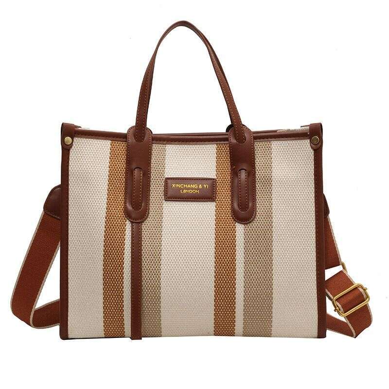 Beibei Shangpin New Style Simple Canvas Contrast Tote Handheld One Shoulder Diagonal Cross Trendy Women's Bag