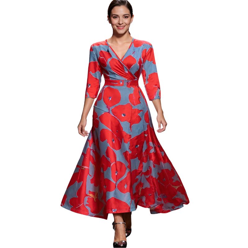 Women's Spring & Autumn New Elegant Fashion Daily Commute Midi Dress 3/4 Sleeve A - Line Dress-YL25378