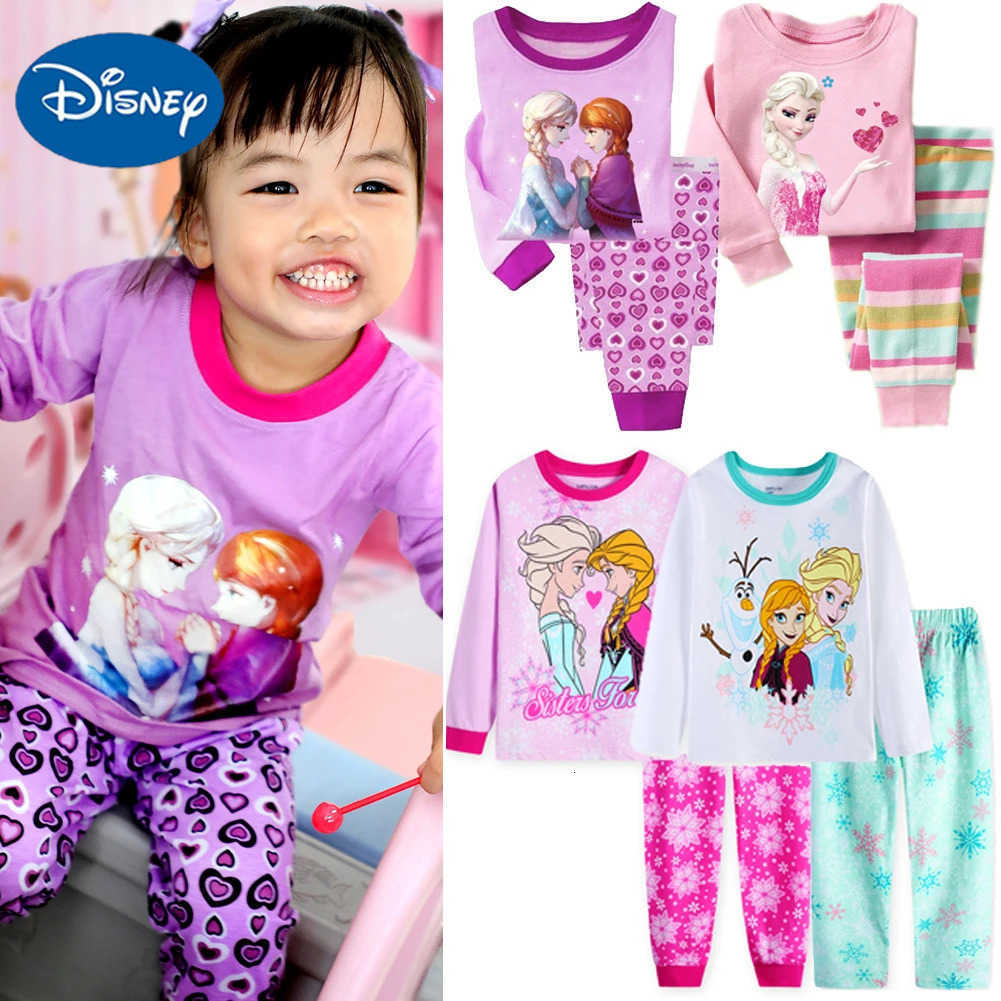 Disney Frozen 2 Girls Pajamas Anna Elsa Princess Kids Sleepwear Children Cartoon Clothing Set Baby Long Sleeve Pijamas Home Costume H250926