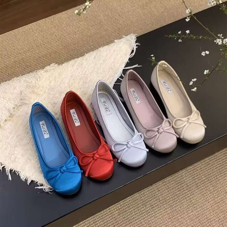 Soft Sole Round Toe Ballet Flats for Women 2025 Designer Shoe Spring New Satin Flat Slip-On Grandma Shoes