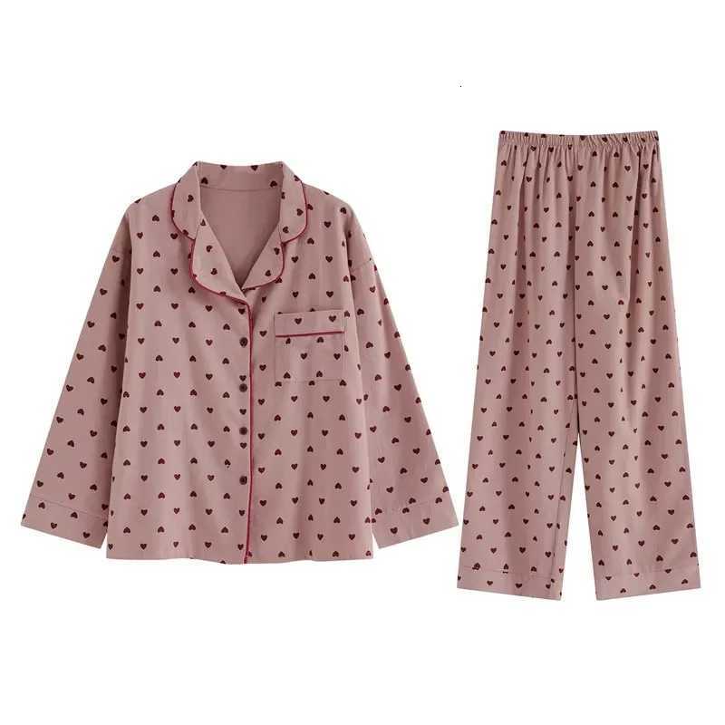 2 Piece Set Large Size Nightwear Women Autumn and Winter Cardigan Homewear Ladies Peach Heart Long Sleeves School Sleepwear Z250925