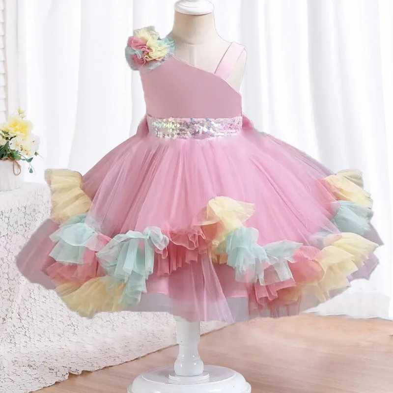 New One Shoulder Lace Girl Party Dress Elegant Girl Christmas Prom Evening Dress sheer 06Y Flower Boy Walk Show Fluffy Dress Z250926