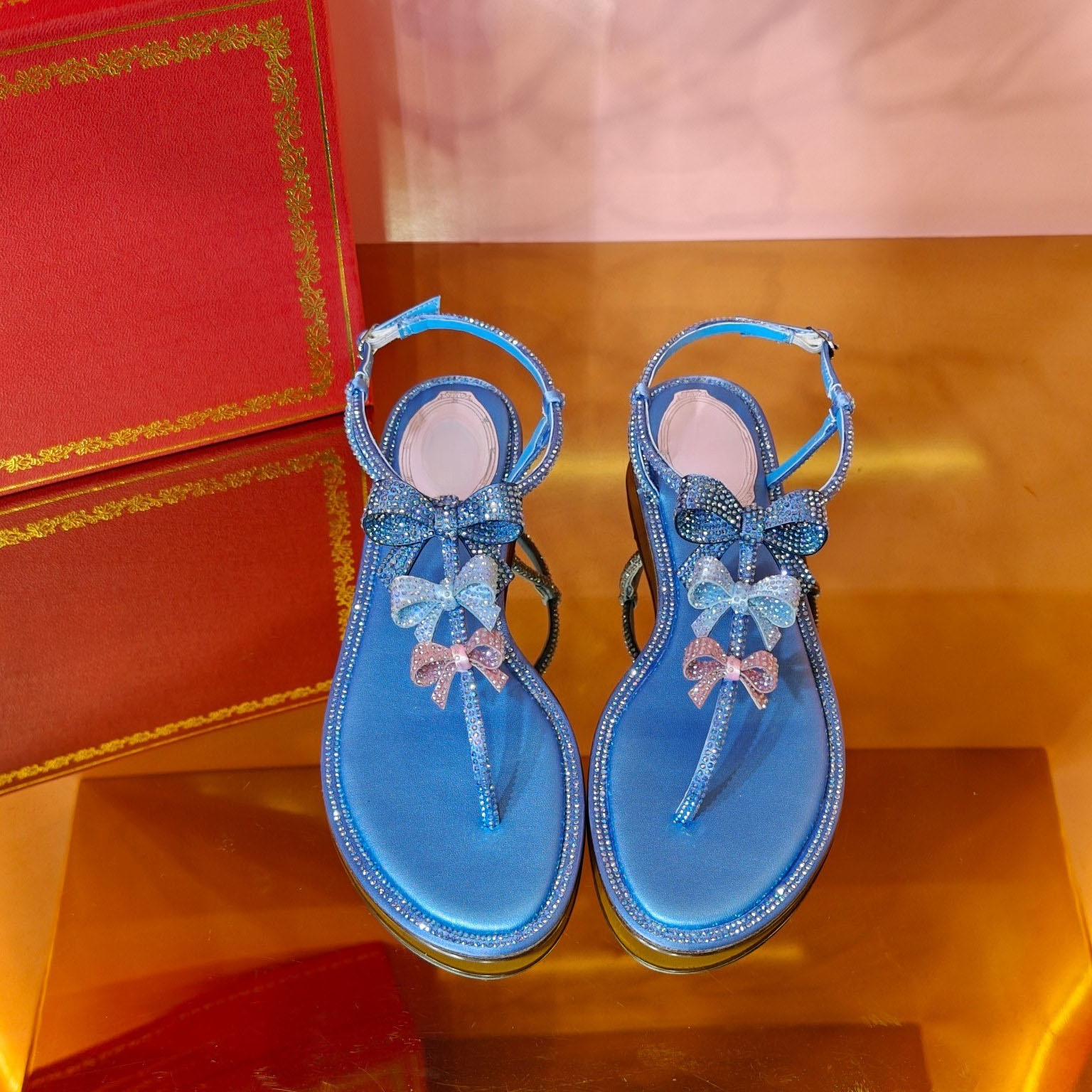 Designer sandal Rhinestone bow crystal satin Sandals Flat heels Round toe women's Luxury Designers Leather sole Top quality Casual shoes Factory Footwear size 35-43