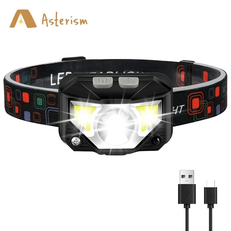 1200 Lumen Bright Headlamp Flashlight LED Rechargeable Headlight Red Light Waterproof Motion Sensor Head Lamp Fishing 250926