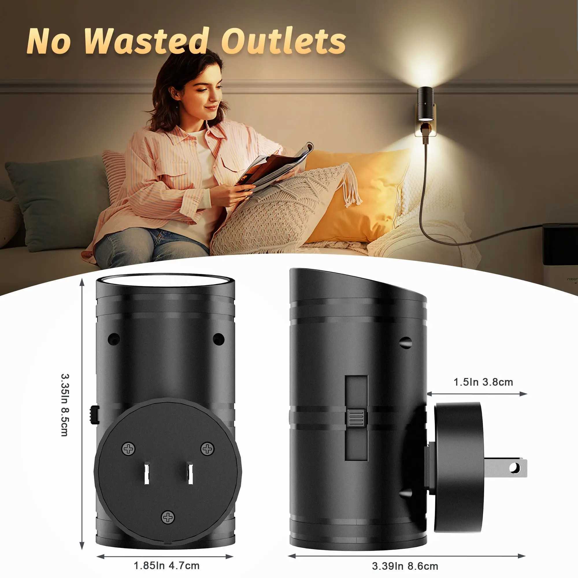2Pc Night Lights Plug into Wall Dimmable LED Nightlight with Dusk to Dawn Light Sensor Black for Hallway Bedroom Bathroom C250925
