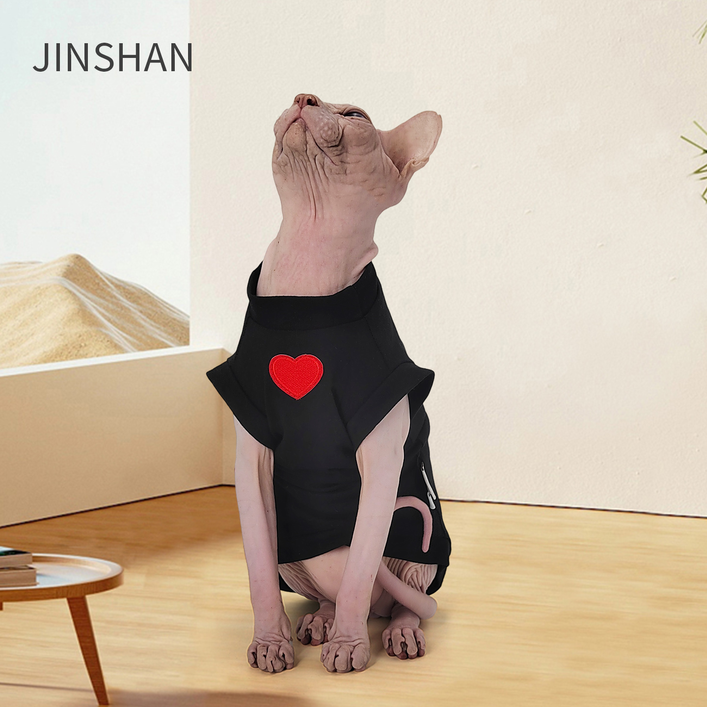 Elegant Sphynx Cat Clothing: Premium Lightweight Vests & Tops w/ Delicate Heart Patterns