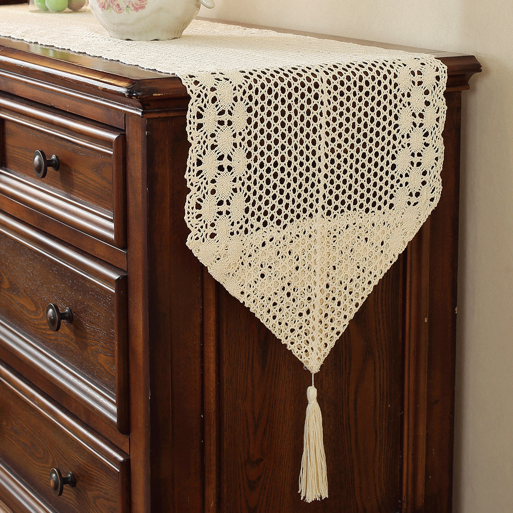 Chest of drawers, table runner, hollow retro art cotton thread crochet lace tablecloth, TV cabinet, shoe cabinet, coffee table cover KZBZ01