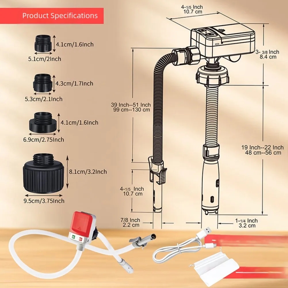 4th Gen Gas Can Fuel Transfer Pump Electric Pump Electric Fuel Hose Diesel Oil Pump 4 Adapters For Oil, Battery USB