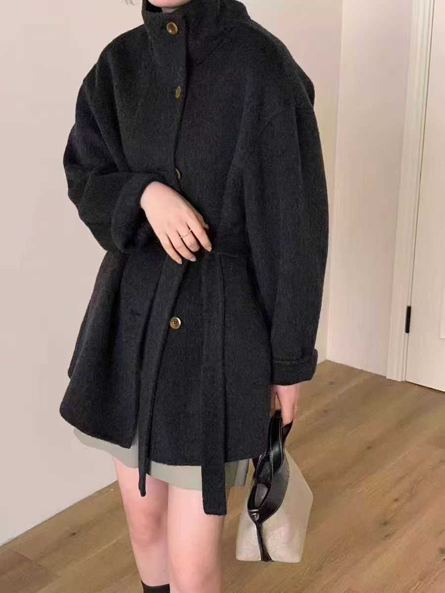 2024 New Hepburn Sle DoubleSided Wool Coat for Women Korean Version College Sle Petite Slimming Woolen Jacket Stand Collar W250926