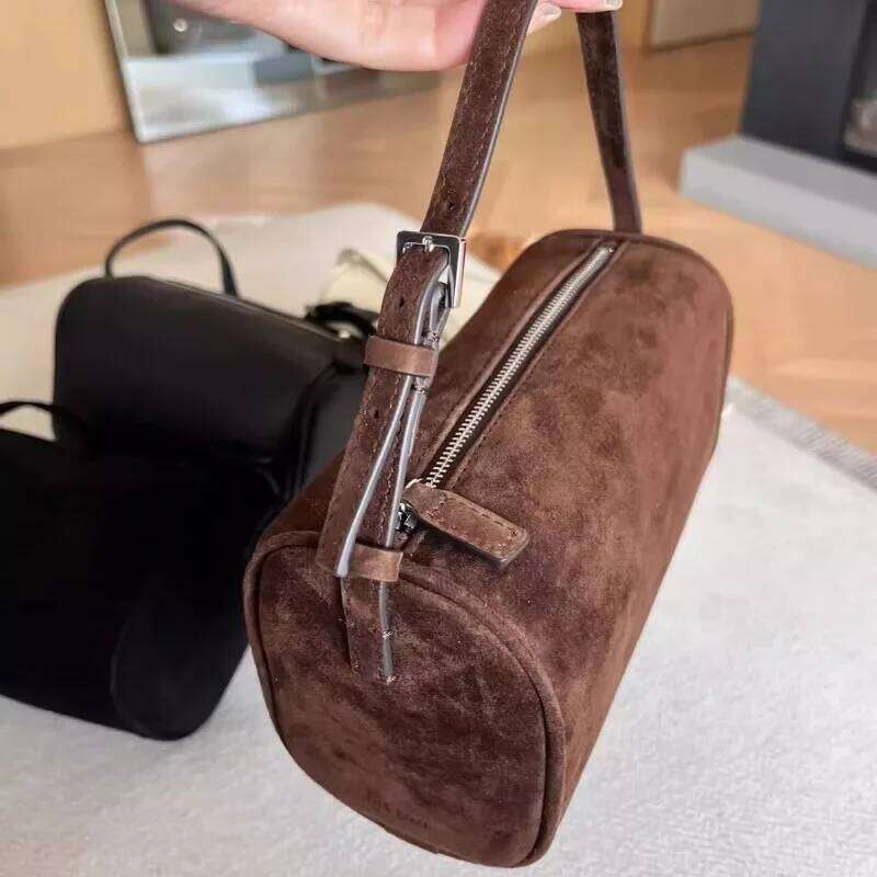 Niche Design Mini Suede Women's Pillow Genuine Leather Armpit Hobo Designer Square Pencil Pouch Clutch Tote Bag