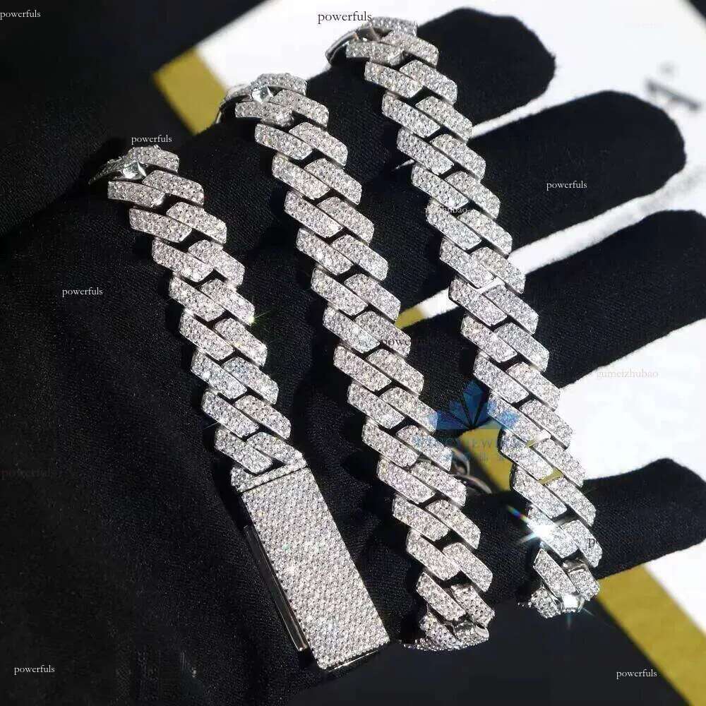 12 mm Hip Hop Rapper Jewelry 2 Rows Iced Out High Quality Miami Cuban Link Chain Vvs Moissanite Sier for Men Necklace