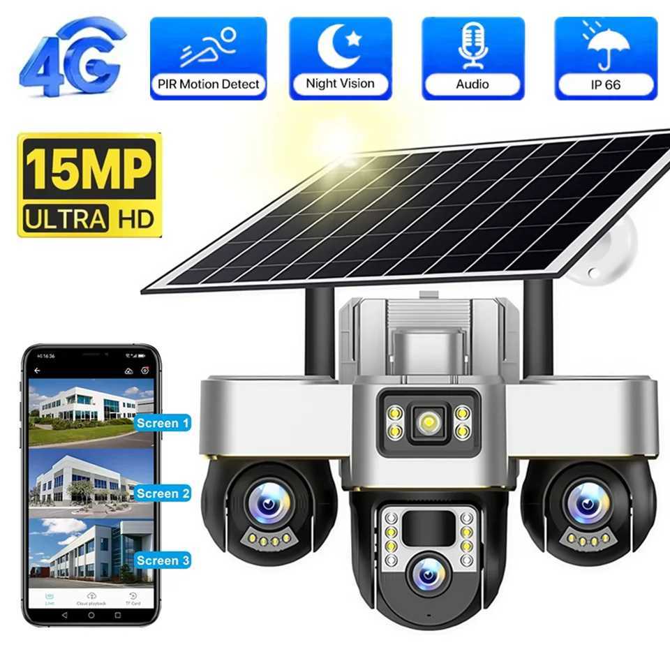 15MP 4G Three PTZ Solar Camera Three sn PIR Human Tracking Security CCTV Surveillance IP Camera PTZ control for all 3 Lens Y250925