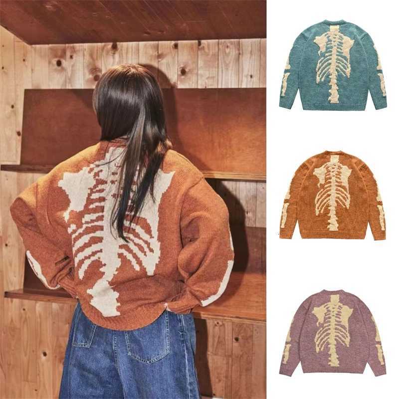 Vintage Hirata Loose Bone Skeleton Knitted Casual Sweater Men Printing Long Sleeve Japan Pullover Annual Jia Brand Y2k W250926