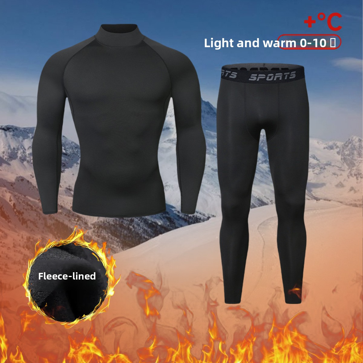 Exercise & Fitness Wear Men's Fleece-Lined Athletic Set - Thermal Base Layer for Running, Skiing, Hiking & Gym, Quick-Dry & Windproof
