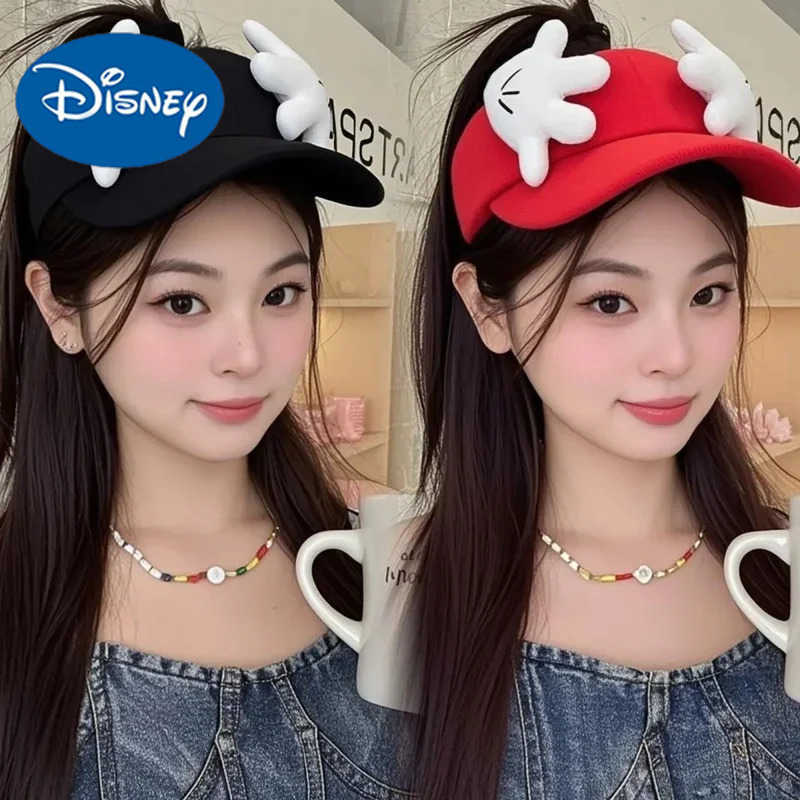 Disney Cartoon Cute TwoTone Mickey Minnie Bowknot Visor Sun Hat Work Cap Make Fashionable Portable Travel Leisure Hat Girl Gift H250926