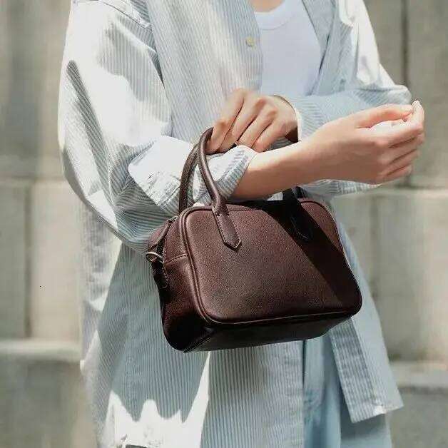 Leather Casual Crossbody Single Shoulder Handbag Bowling Bag Women's Soft Suotong2509