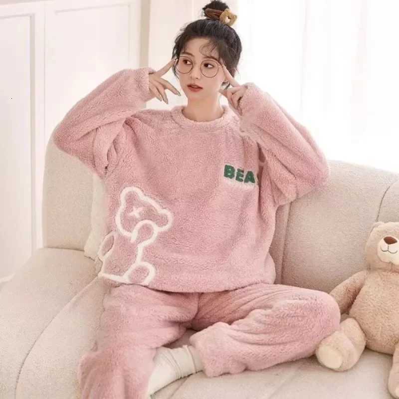 Warm Sleepwear for Winterthickened Warm Flannel Pajamas Student Long Sleeve Cartoon Ladies Loungewear Setpajamas Woman Offer Z250925