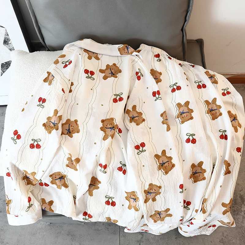 Cartoon Cherry Bear Kawaii Womens Pajamas Harajuku Cute Y2K Pajamas for Women Long Sleeve Top Elastic Waist Pants Sleepwear Z250925
