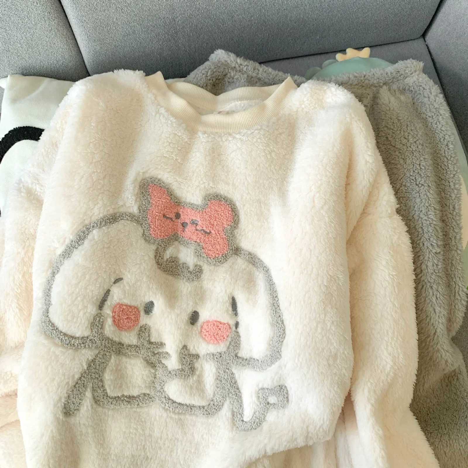 Thickened Coral Fleece Womens Sleepwear Autumn Winter New Style Internet Famous Home Clothes Set Cartoon Little Elephant Z250925