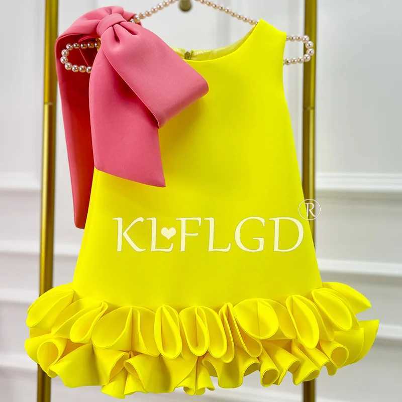 KLFLGD Gorgeous and exquisite beauty pageant dress yellow sleeveless one year old bow girl dress girl wedding dress Z250926