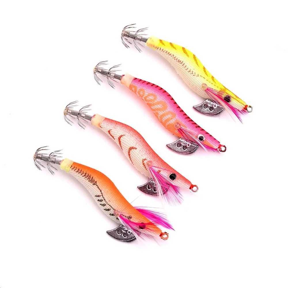 4PCS Wrapped Prawn Lure Octopus Shrimp Wood Baits Squid Jig Fishing Hooks 85CM 73G 20 W250926