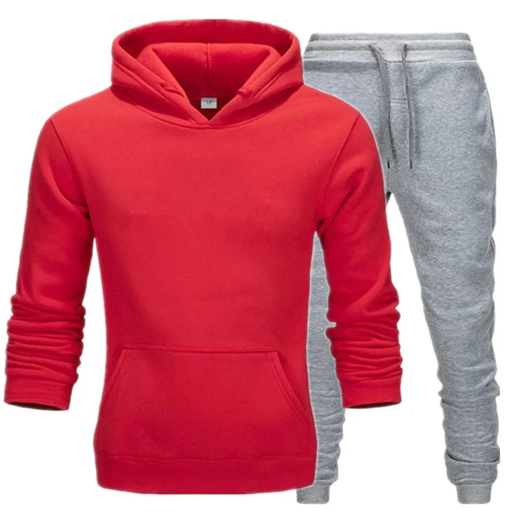 2025 winter hoodies suits men fashion Fleece red hoodie black pants Casual Jogger suit tracksuit sweatshirt woman pullover 250904