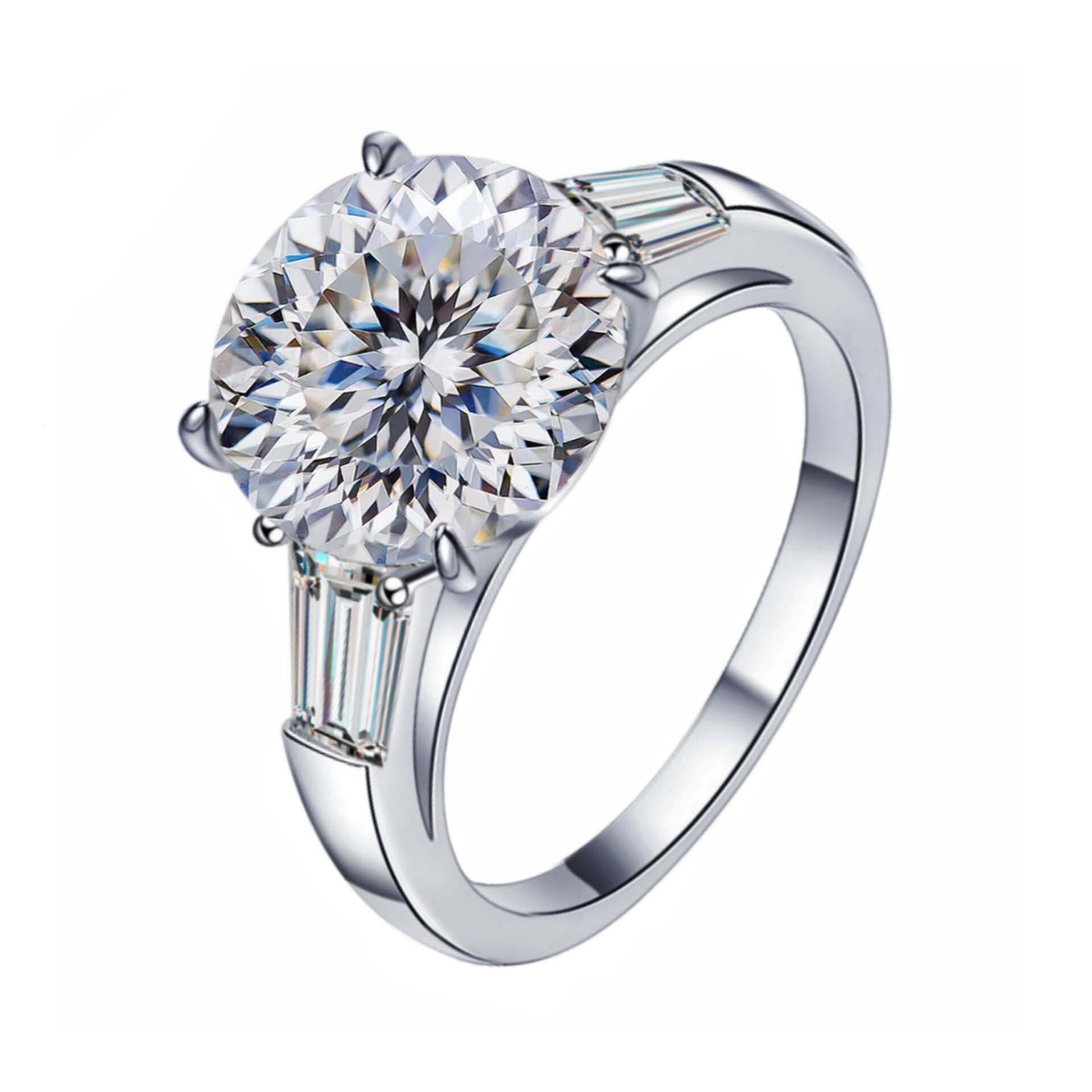 S925 Sterling Silver 5 Carat Round Moissanite Ring for Women Elegant and Luxurious High-End Engagement Ring