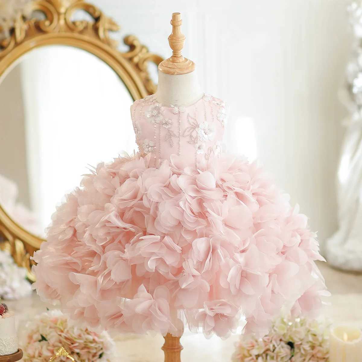 Pink Girls Birthday Party Fairy Tale Ball Gown Puffy Cake Skirt Sparkling Princess Dress Childrens Wear Flower Girl Z250926