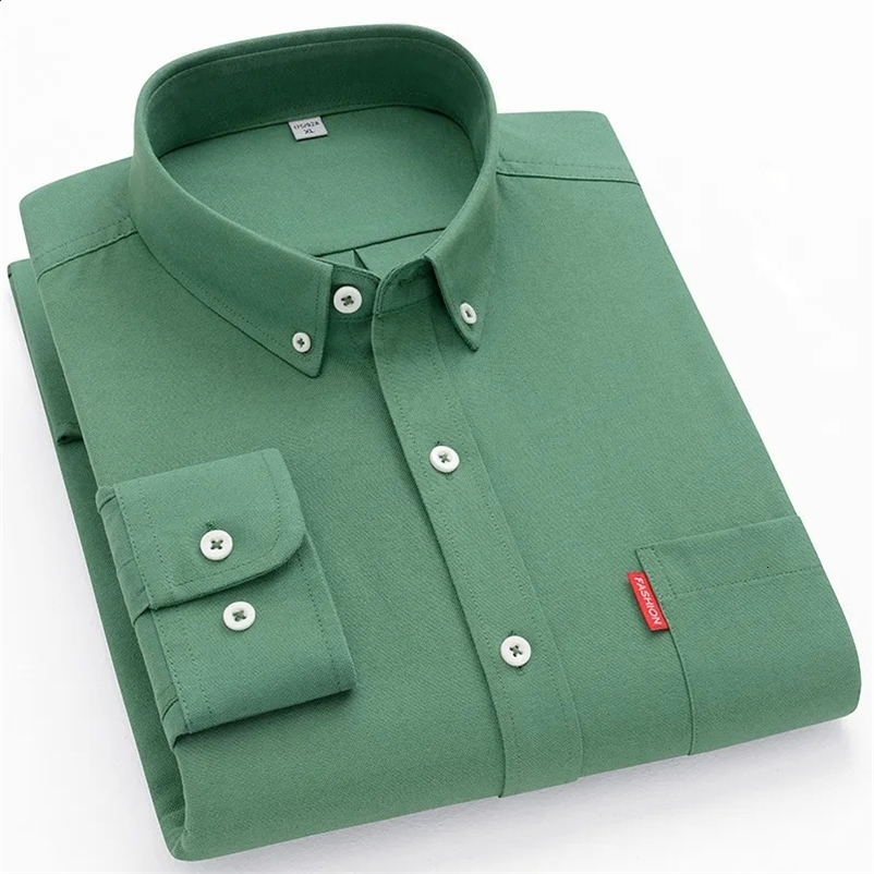 5XL Mens Oxford Long Sleeve Shirts 100% Cotton Solid Color Turn Down Collar Regular Fit Daily Men Clothing Button-down Shirts 240818