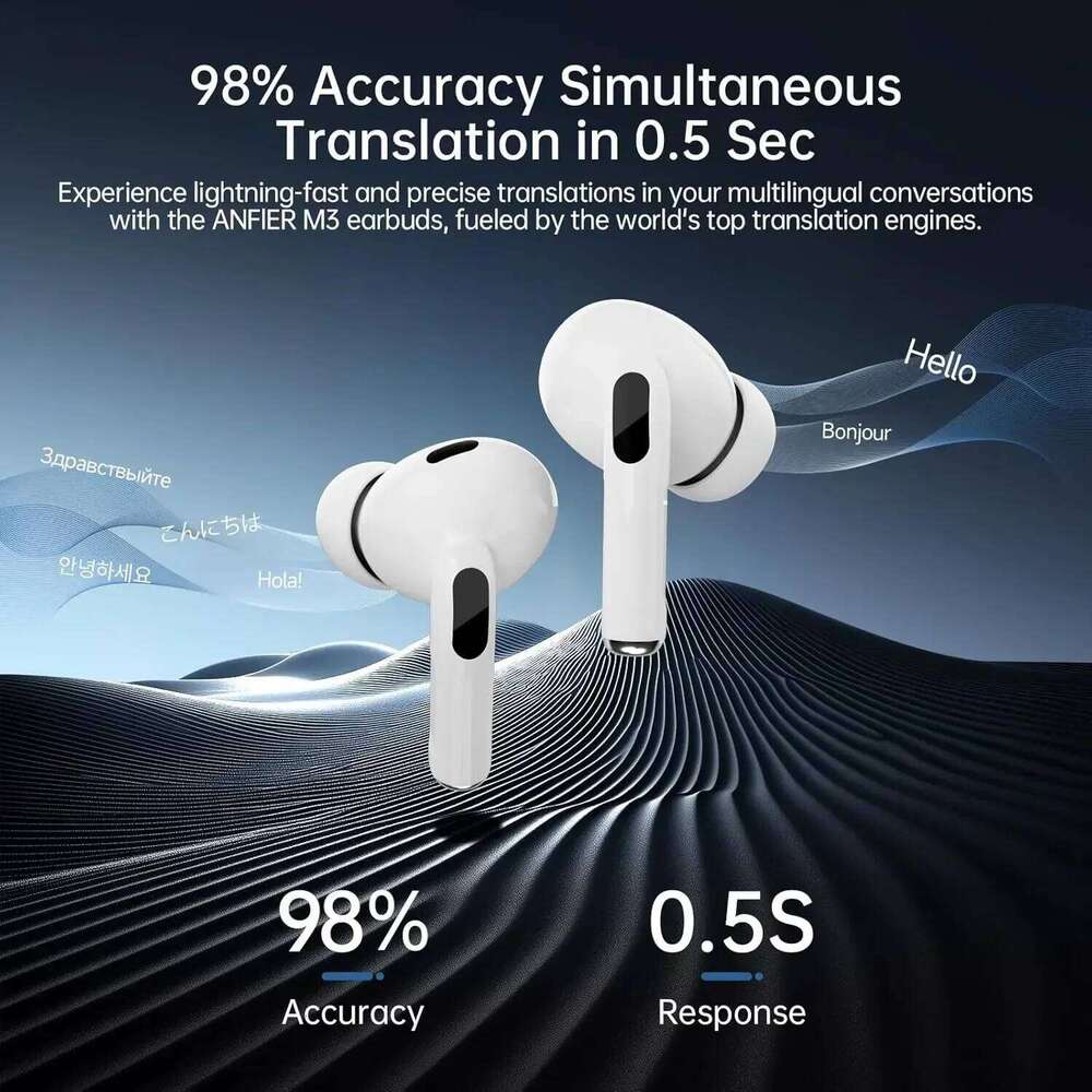 Intelligent Bluetooth earphones, wireless earphones, AI language translator, 144 language translation earphones with noise reduction function, suitabl