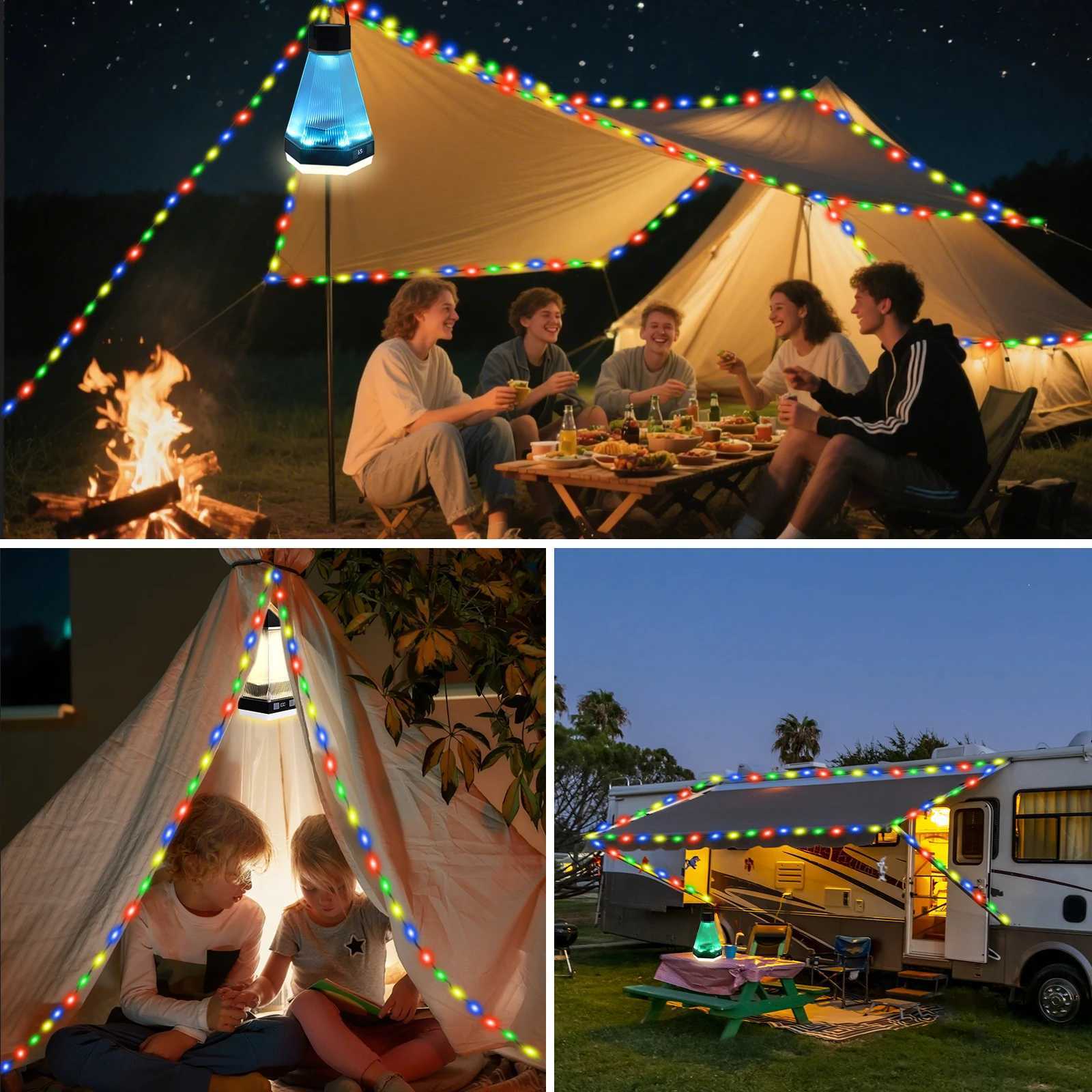 Rechargeable Hanging LED Camping Light with 10m Color String Lights Bag for Halloween Christmas Decor C250925