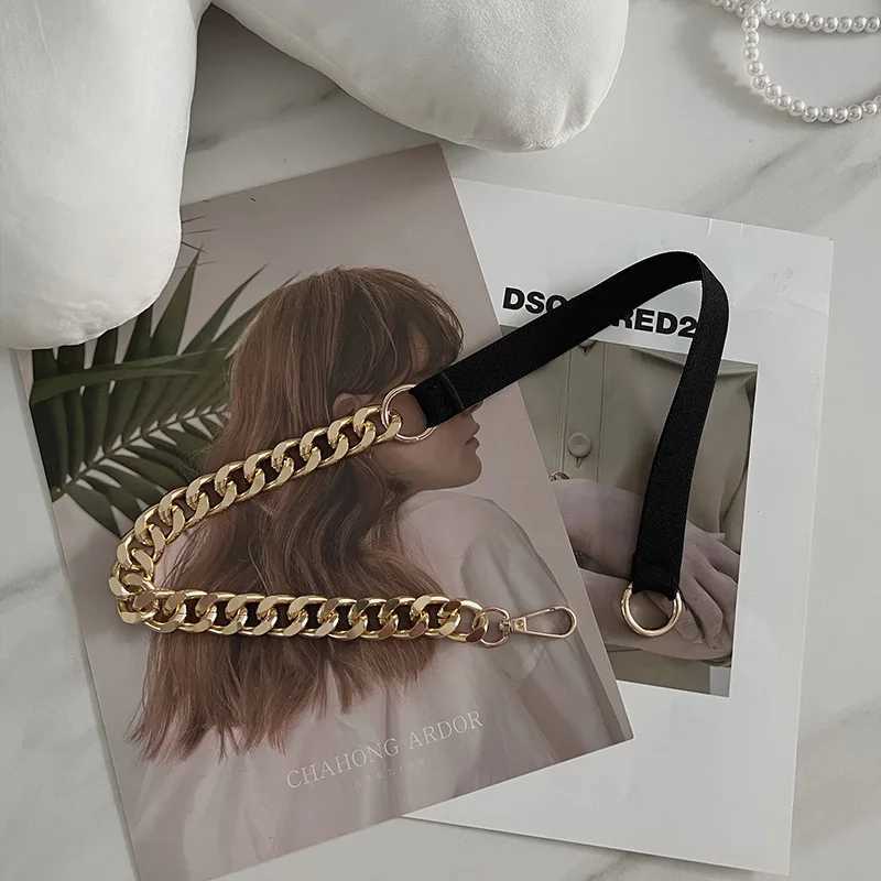 Fashionable Metal Chain Belt Thick GoldSilver Color Metal Chain Black Elastic Band Belt Womans Belt L250926