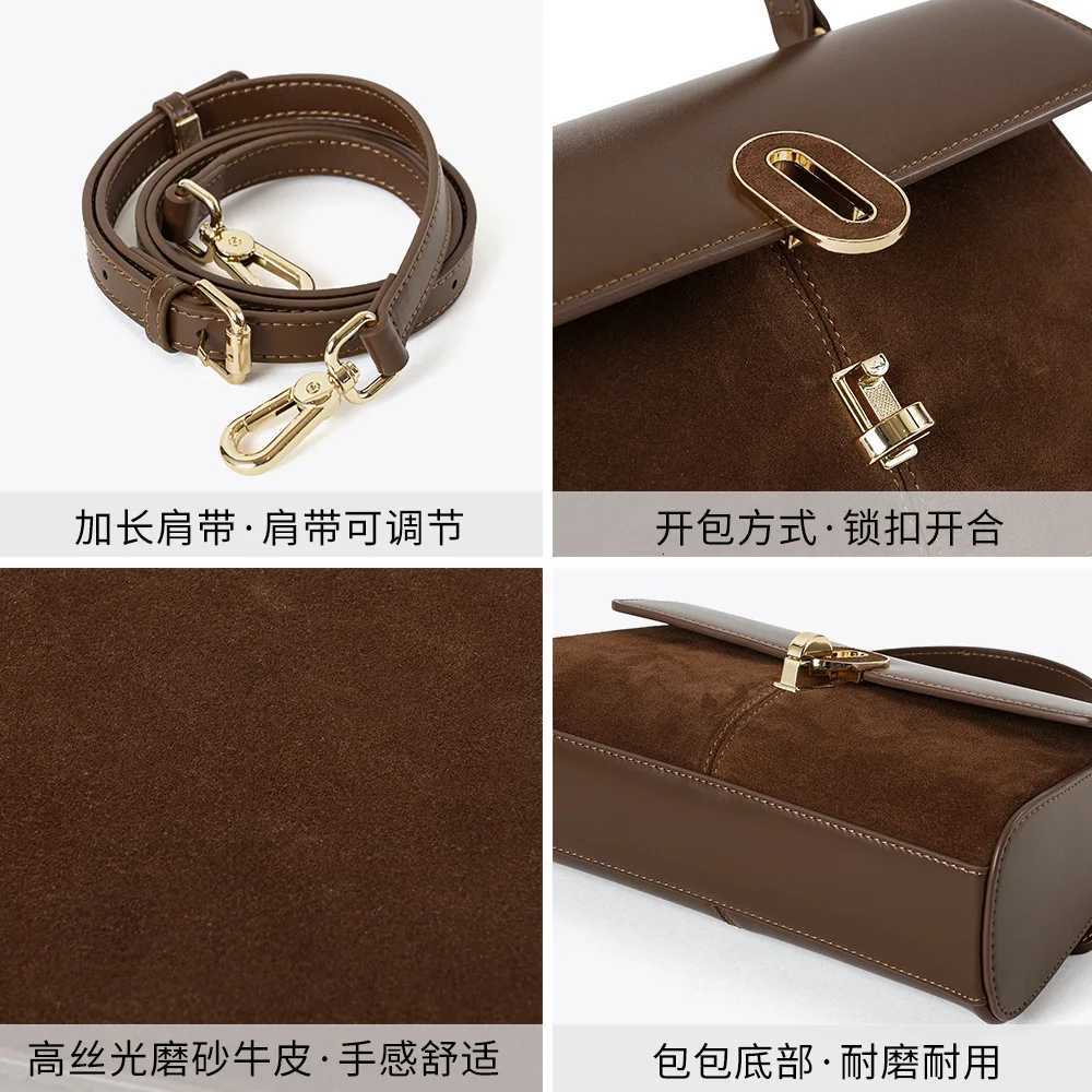 Suede spliced cowhide womens handbag 2025 autumn and winter new niche design simple highquality oneshoulder crossbody bag Z250926