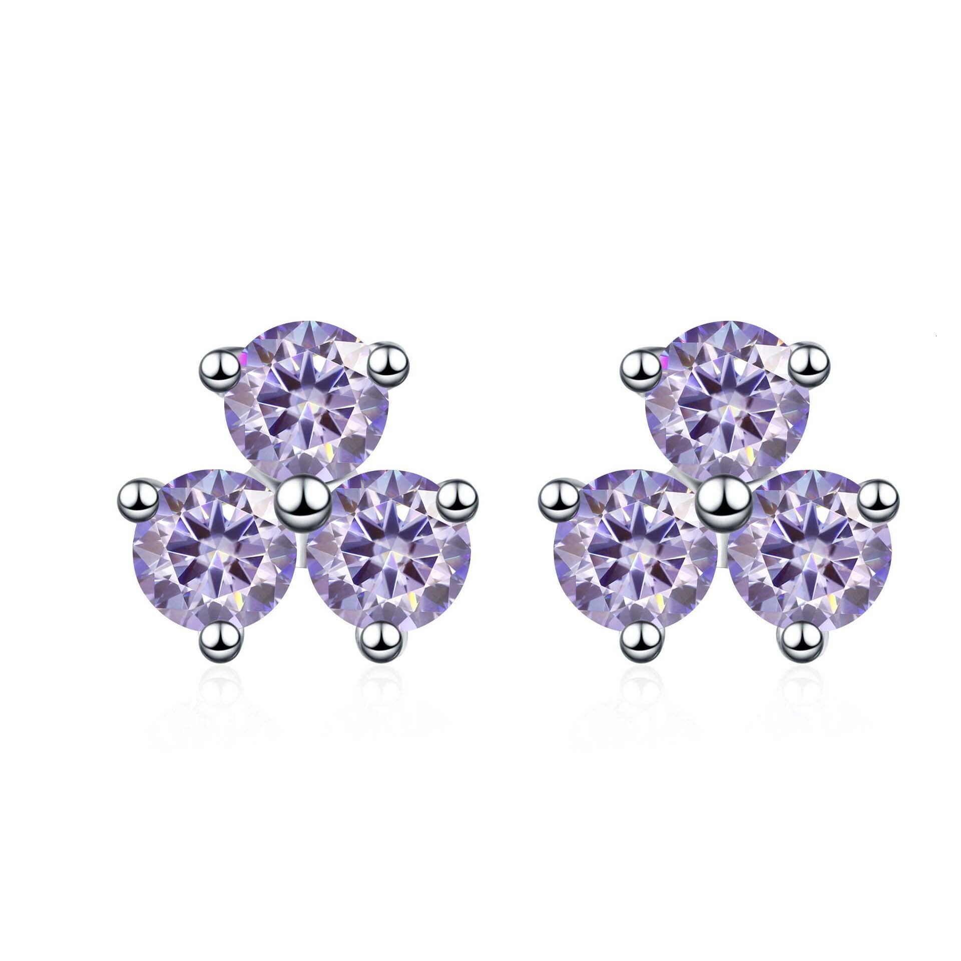 S925 Sterling Silver Earrings Moissanite Earrings Three-Petal Grass Flower Earrings for Women 60 Points D Color Moissanite Stud Earrings