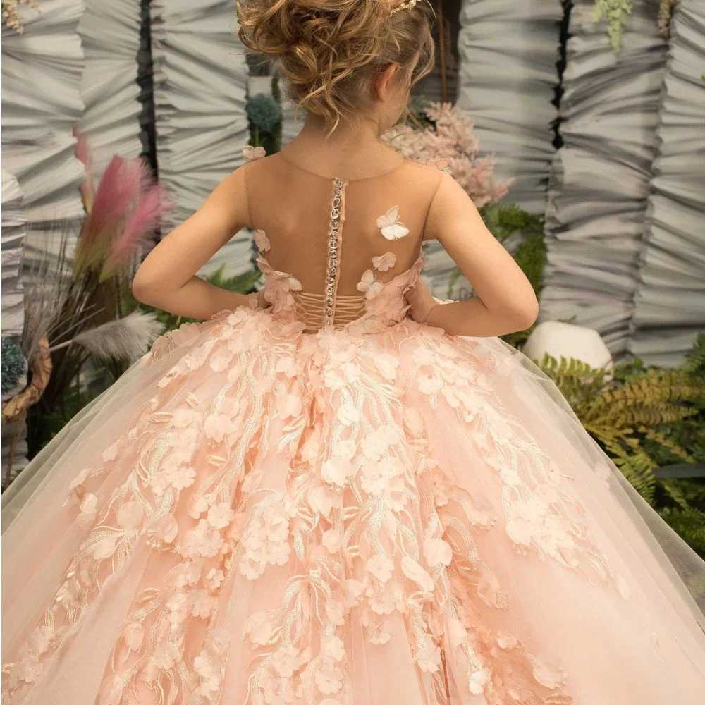 Light Pink Tulle Flower Girl Dresses Half Sleeve with Bow Princess Gowns for Wedding Birthday Party Banquet Kids Formal Dres Z250926