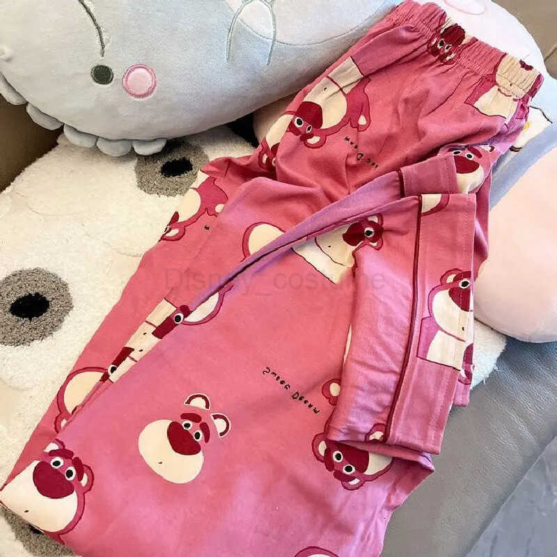 Disney Cartoon Strawberry Bear Home Outfit Womens Long Sleeved Pants Pijama Sleepwear for Sleeping Pajama Sets H250926