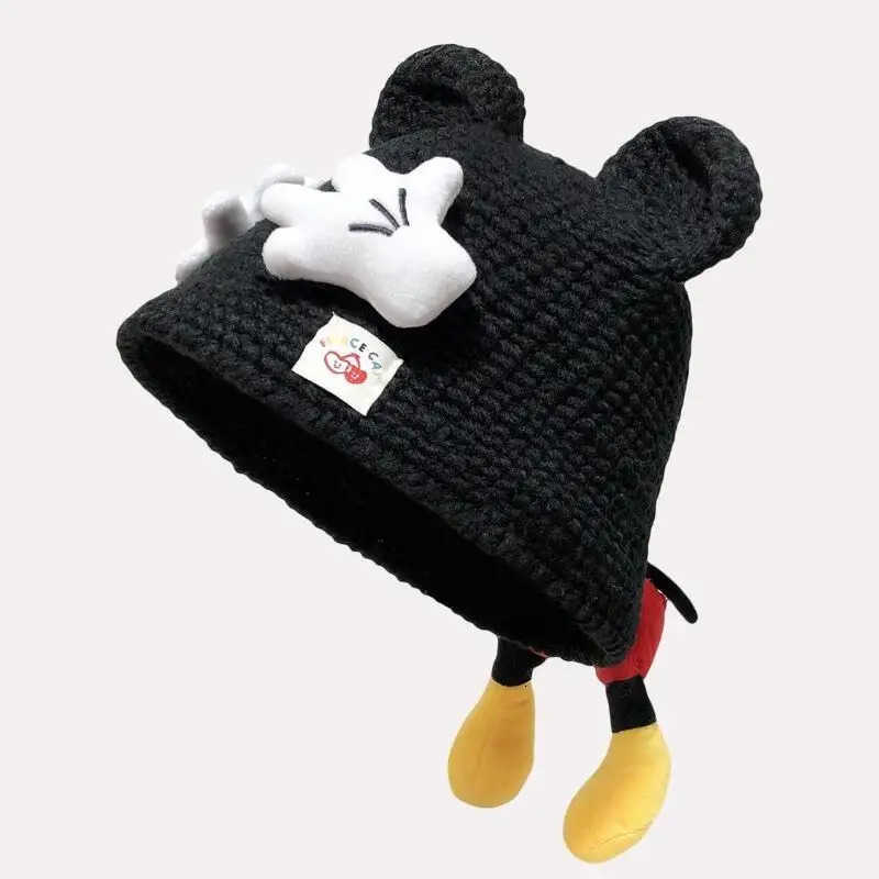 Disney Mickey Mouse Cute Polyester Knitted Fisherman Hat Girls In Autumn Winter Sunshade Outdoor Travel Essential Christmas Gift H250926
