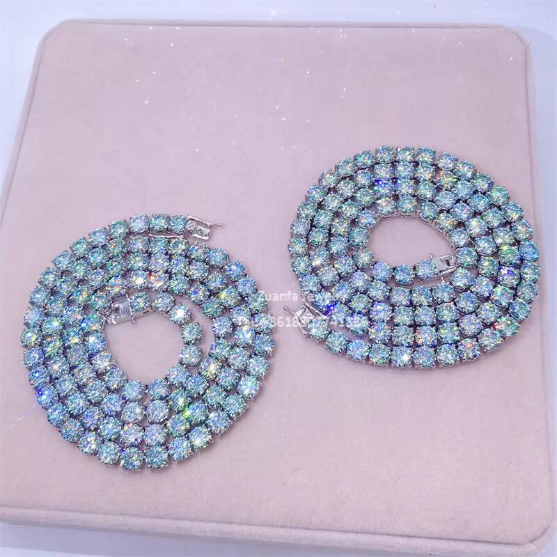 Hot Sale 3mm 4mm 65mm S925 Sterling Silver Gold Plated Blue Green Diamond Moissanite Tennis Chain