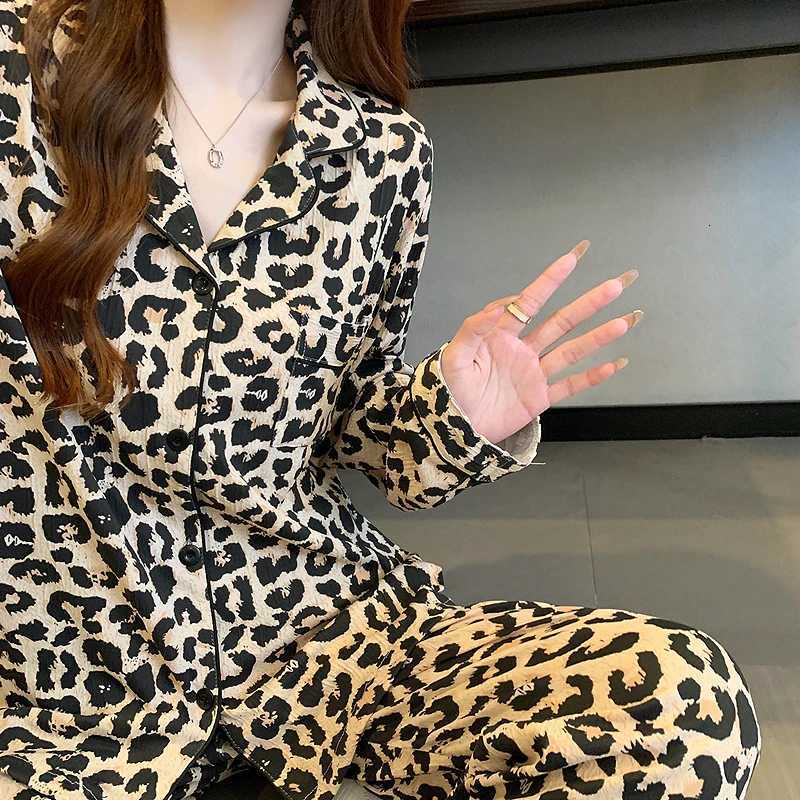 American Fashion Vintage Womens Pajamas Set Leopard Print 2 PC Set Pajamas New Spring Summer 2025 Trendy Home Wear Casual Z250925