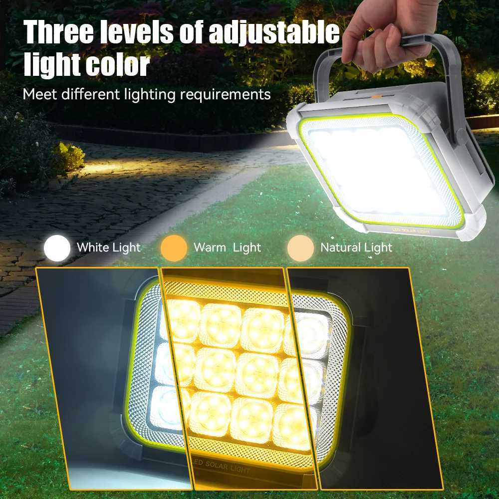 4 SolarPanels Portable Outdoor LED Light USB Charging Bank Power Floodlight Wireless Camping Tent Night Stall Emergency Light C250925