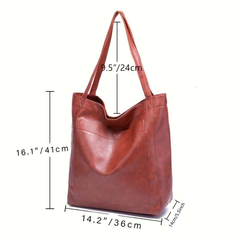 Fashion Tote Commuter Women Bags Soft Handbag Purse Shoulder Bag With Pockets Retro Waxed Leather Large Capacity Suotong2509