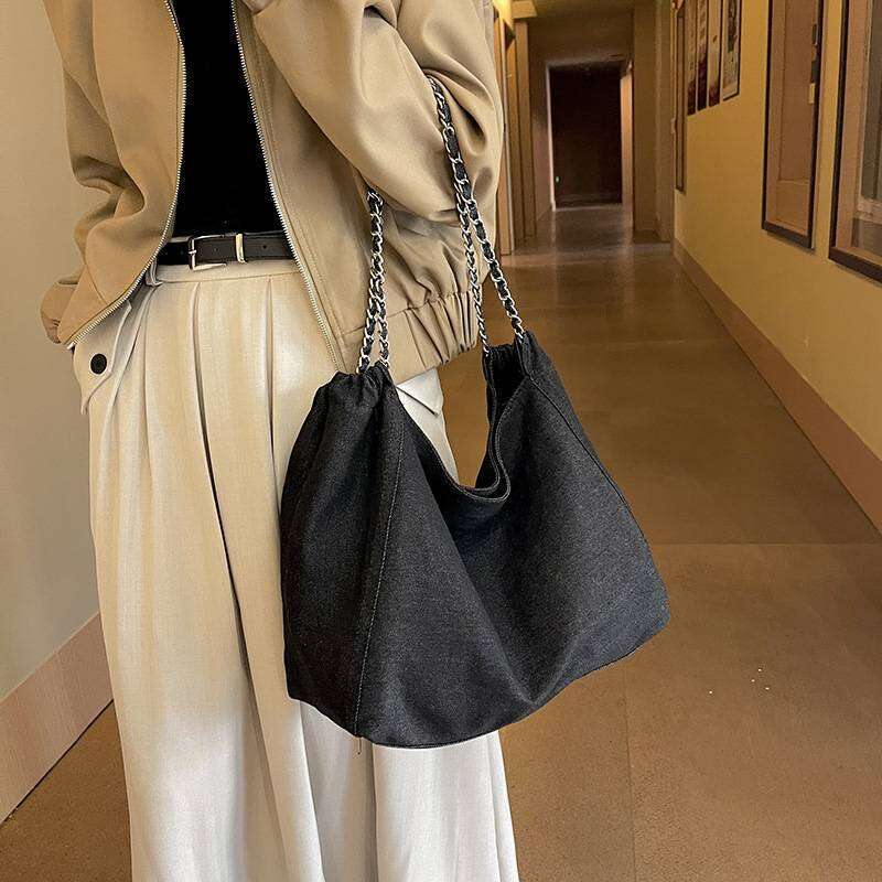 Vone Tote Fashion Hundred Chain Shoulder Women Solid Color High Quality Versatile Denim Bag