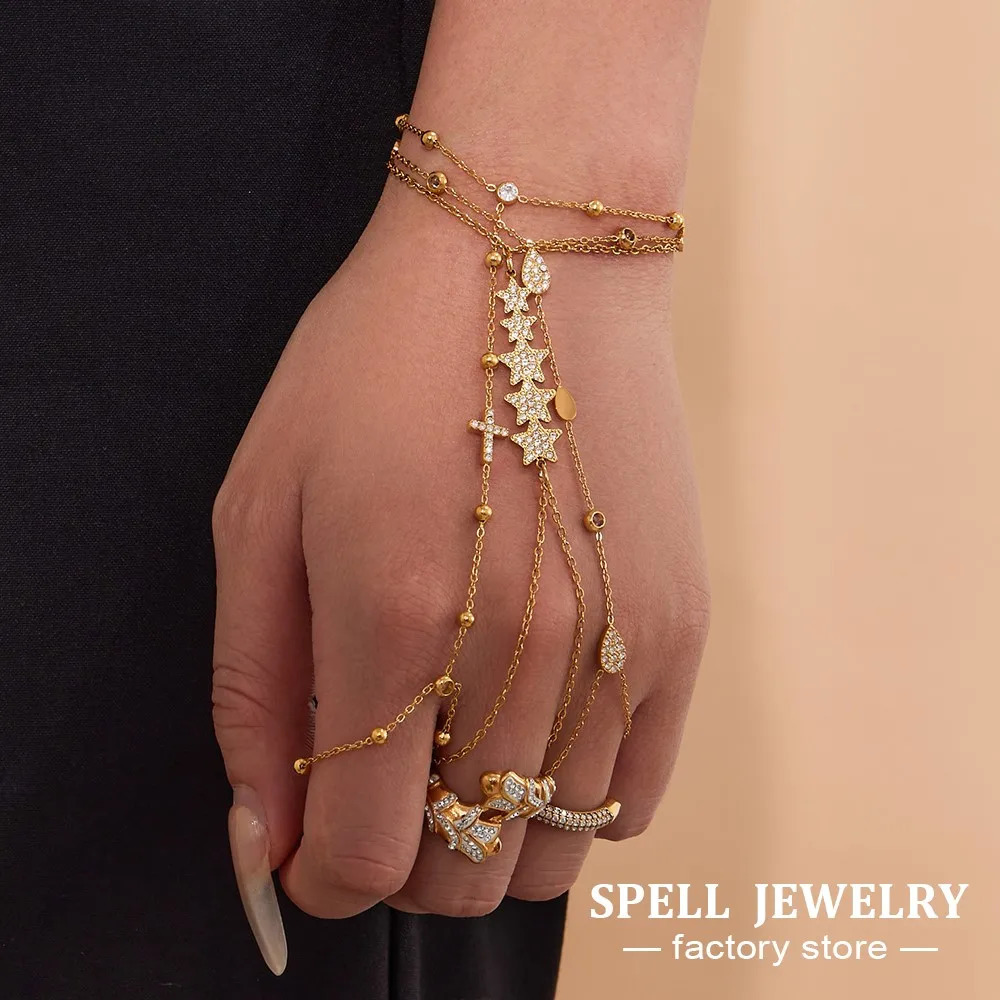 Dainty Hand Chain Bracelet In Stainless Steel 18k Gold Plated With Cubic Zirconia Shiny Zircon Handchain Bracelets For Women 250922